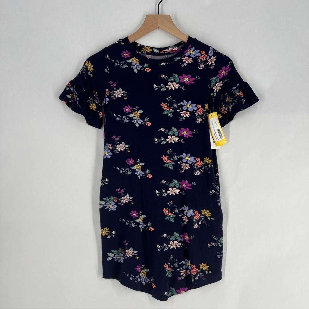 Rumi + Ryder Sarahbelle Ruffle Sleeve Soft Navy Floral‎ Print Shift Dress Size M